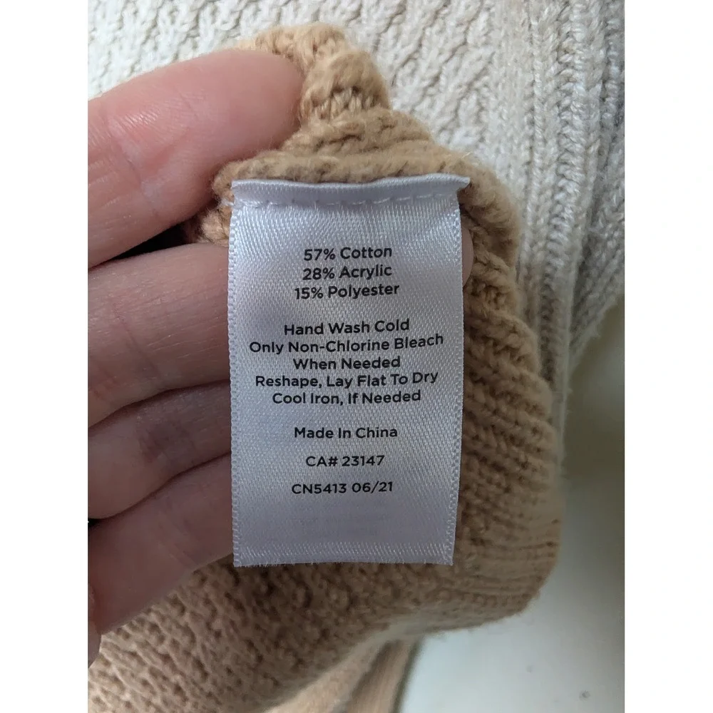 Talbots Womens Medium Colorblock Sweater Neutral Button‎ Shoulder Textured Knit